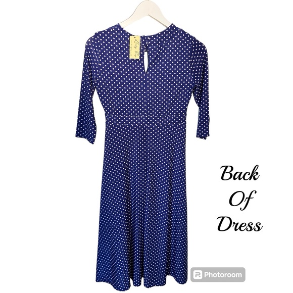 NWT Lindy Bop 'Josie' Classy 40's, 50's style Polka Dot Royal Blue & White Dress - Picture 7 of 10